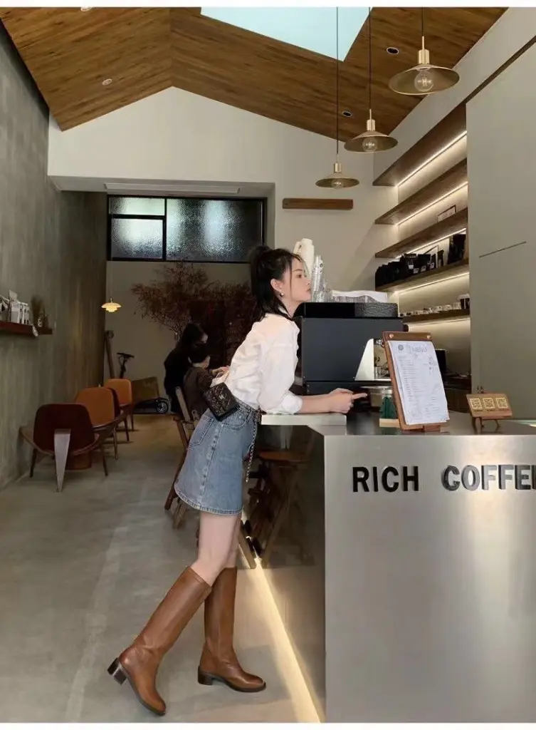 Hunnz长靴子女大筒围女靴粗跟胖mm粗腿高筒靴真皮骑士靴