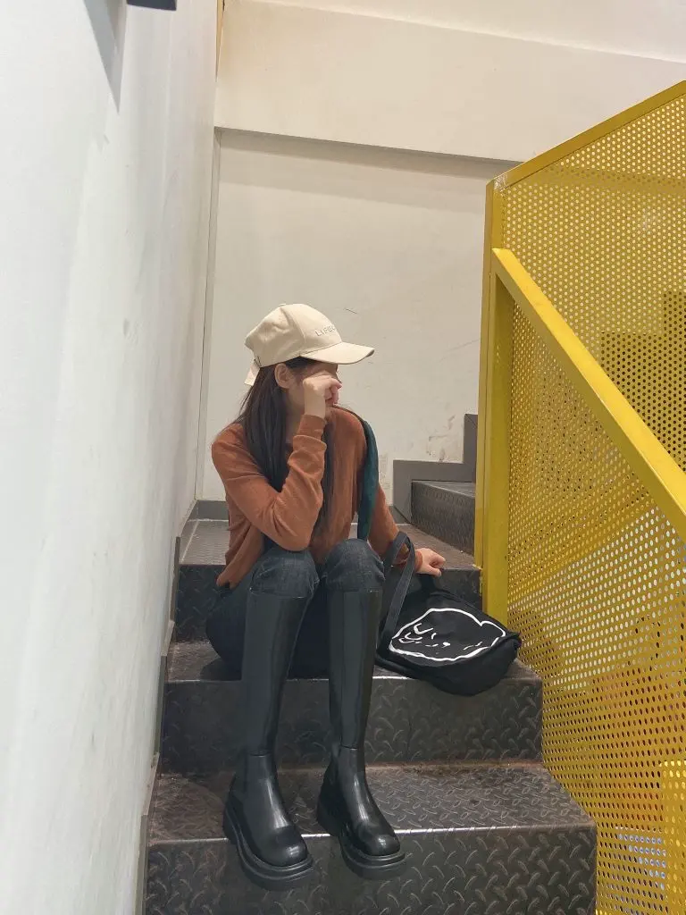 [贝拉拉]不过膝长靴女厚底真皮加绒内增高长筒骑士靴小个子