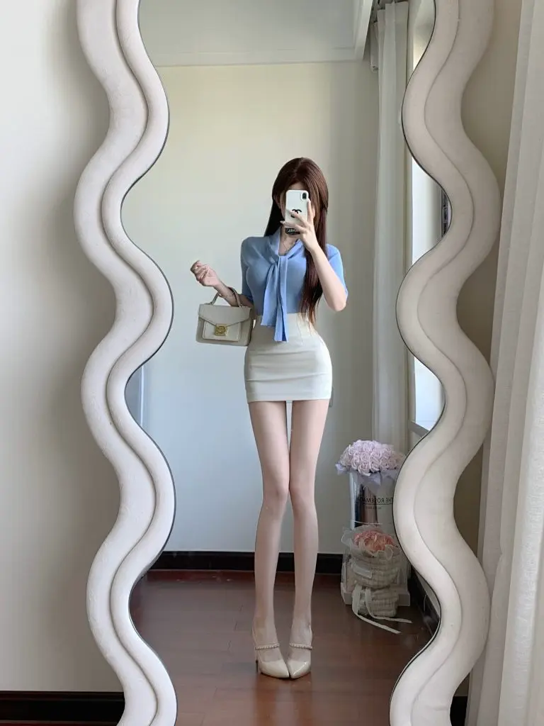 [Jessica思瑞]金秘书系带上衣 高级柔软亲肤气质时尚薄款针织衫