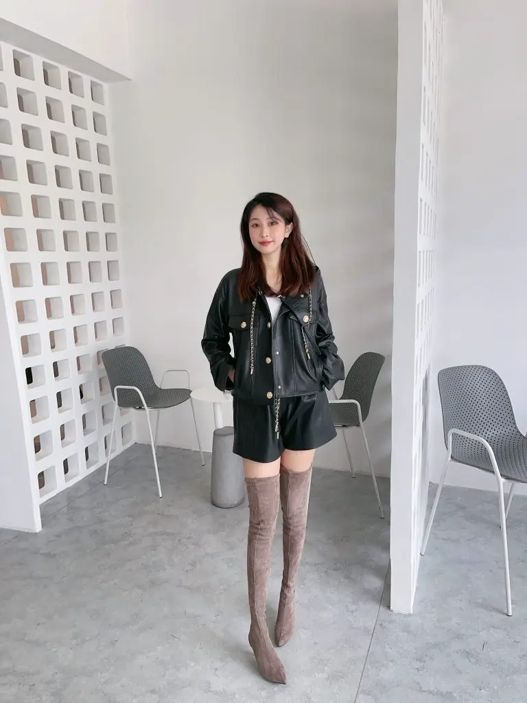 [康莉达]过膝长筒靴子女加绒面高跟高筒弹力靴细跟尖头显瘦大腿靴