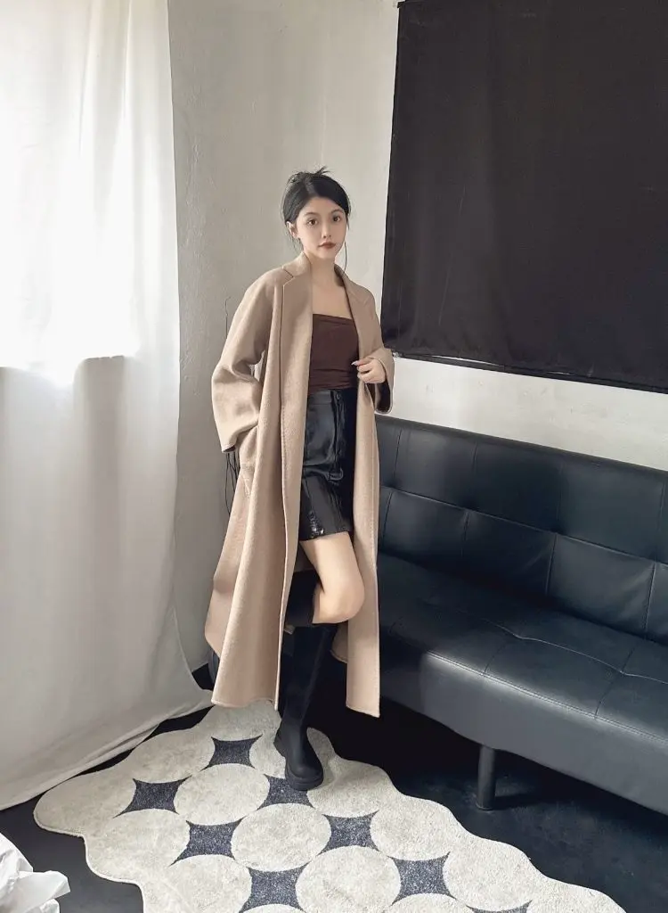 [IN77叁拾而已]M家Labbro双面水波纹100%纯羊绒浴袍大衣中长款奶白色毛呢外套女