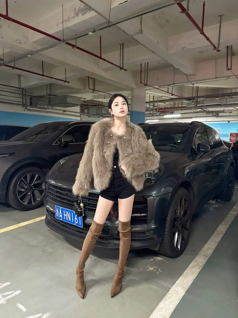 [王子定制]欧美过膝长靴女秋冬尖头高筒细跟高跟鞋棕色弹力瘦瘦靴子