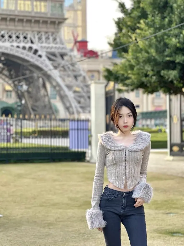 [萧莲]纯欲茶艺风甜辣妹独特别致毛领长袖T恤女秋冬针织衫毛衣很仙上衣