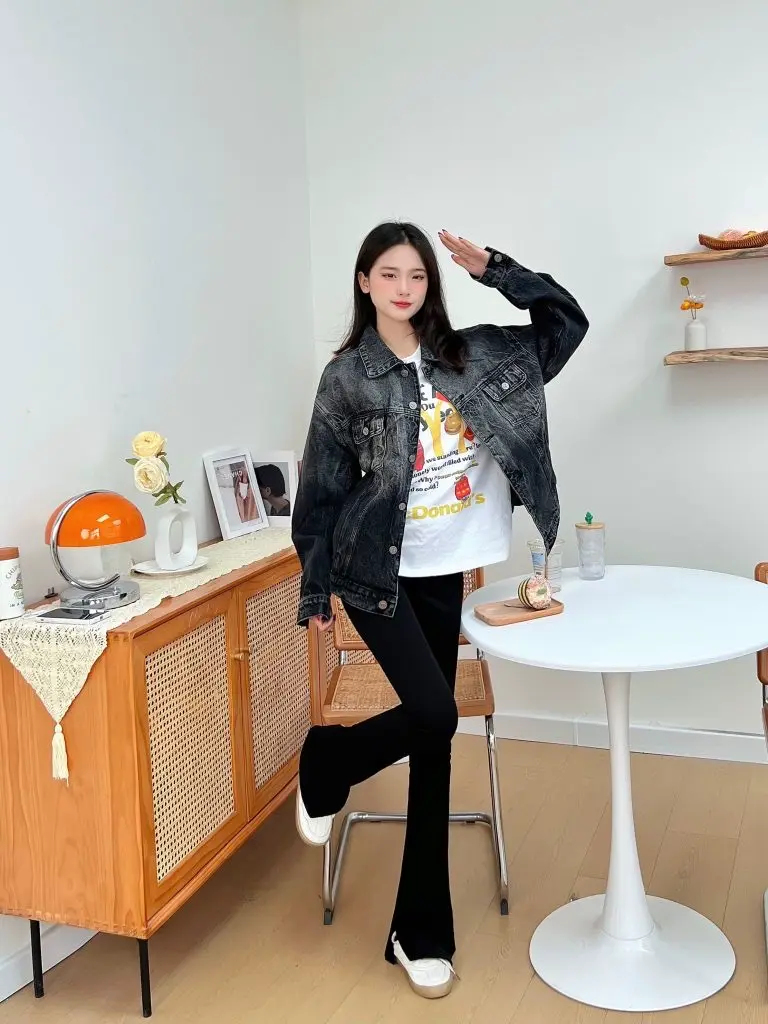 [UNIHOME大瓶定制]瘦瘦 黑色高腰休闲裤女秋直筒显瘦显腿长开叉微喇长裤子