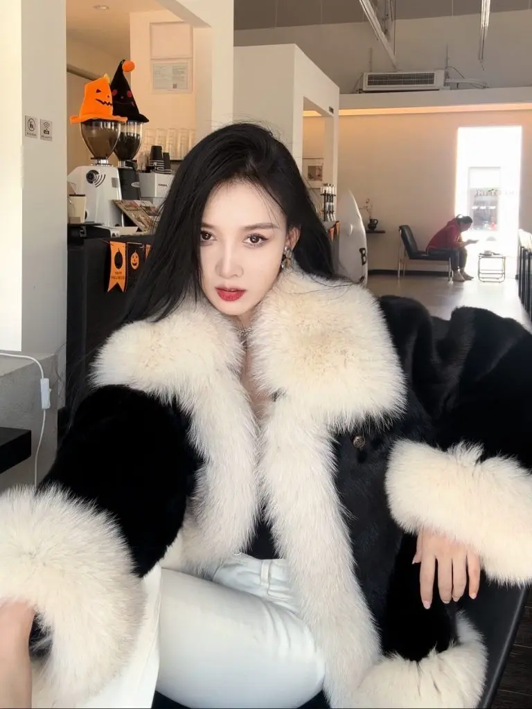 MOLI茉里皮草'冬日摩登'整貂皮大衣女水貂狐狸毛皮草外套短款年轻