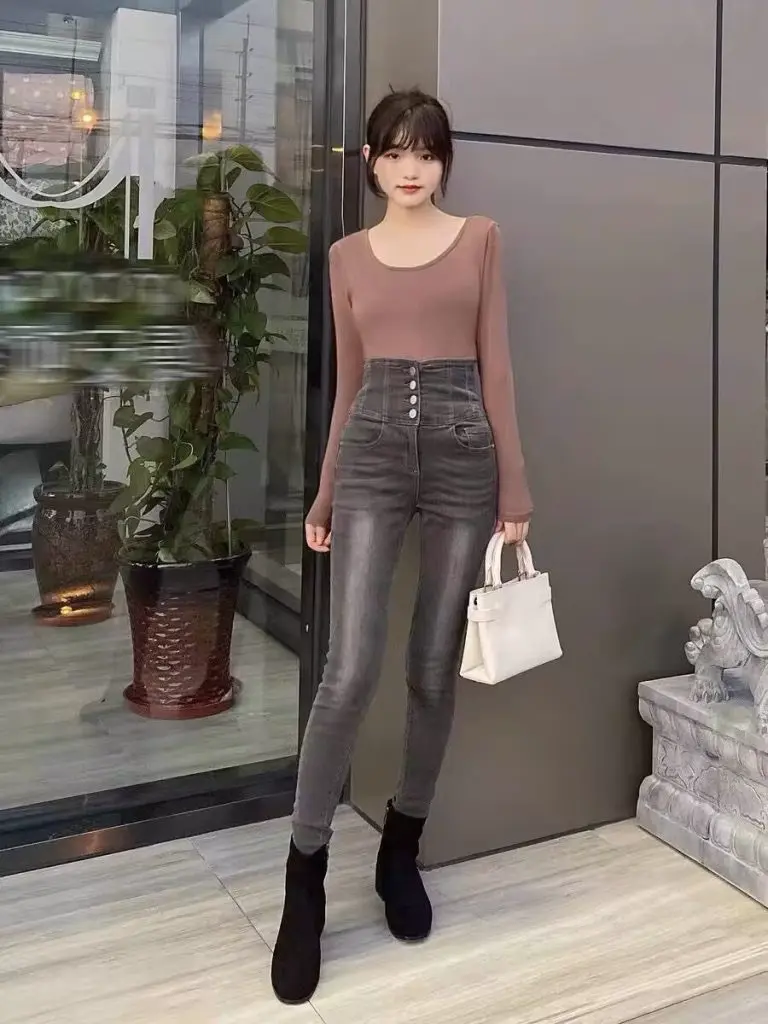 [zoqo]2件装 U领长袖T恤女春装纯欲弹力修身内搭大码打底衫上衣