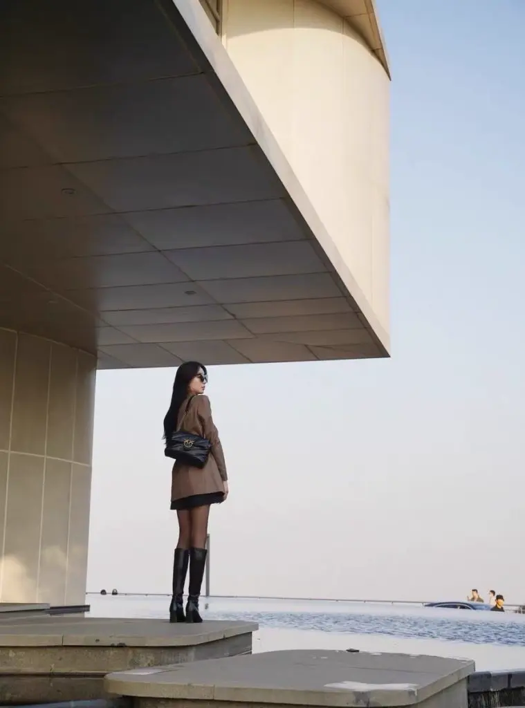 森屿海巷真皮高跟气质瘦瘦靴简约不过膝长靴方头高筒靴女