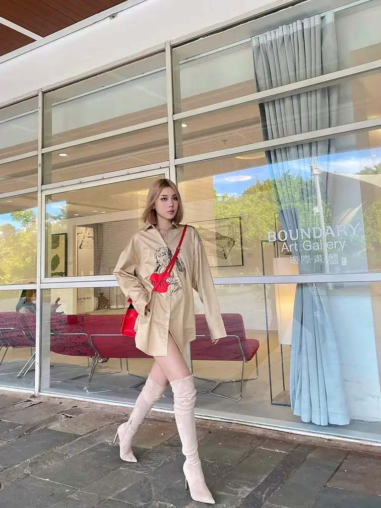 [婉妘]名丝 过膝靴女卡其色绒面袜靴尖头长靴大码弹力一体靴超高跟粗腿长筒靴