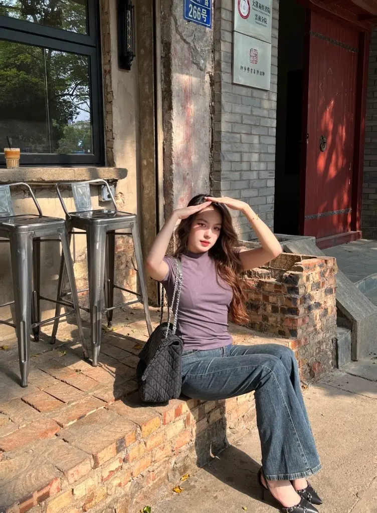 [落芬]纯欲紧身短款茶艺紫色短袖t恤女夏直播显身材健身服辣妹打底上衣