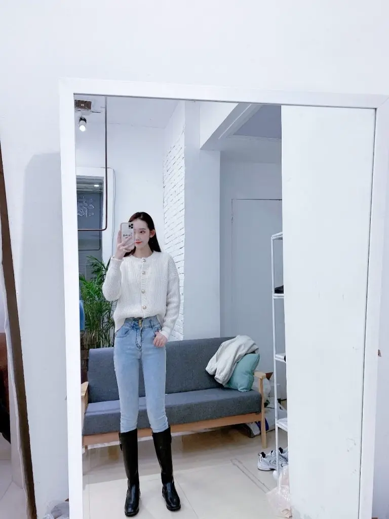 [teyi特一]高腰牛仔裤女紧身浅蓝色修身显瘦小脚铅笔裤子女秋冬季