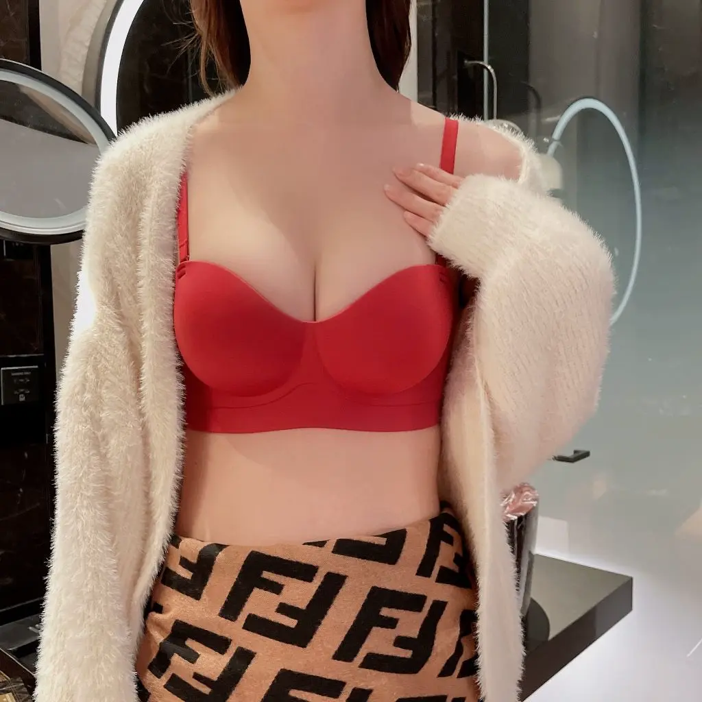 [透色]红色内衣女小胸聚拢半杯显大无痕内裤文胸冬结婚新娘龙本命年套装