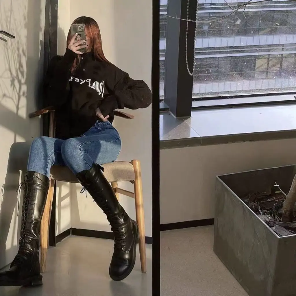 [维迪美]加厚加绒牛仔裤女九分高腰紧身小脚显瘦冬季保暖铅笔裤