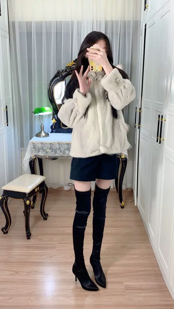 [康莉达]欧美高筒堆堆靴女黑色尖头高跟过膝长靴女小个子弹力瘦瘦