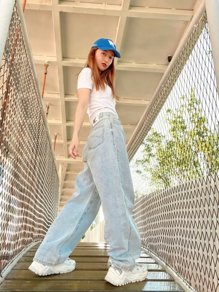 VWL直筒牛仔阔腿裤 春秋季女式宽松高腰女士拼色长裤