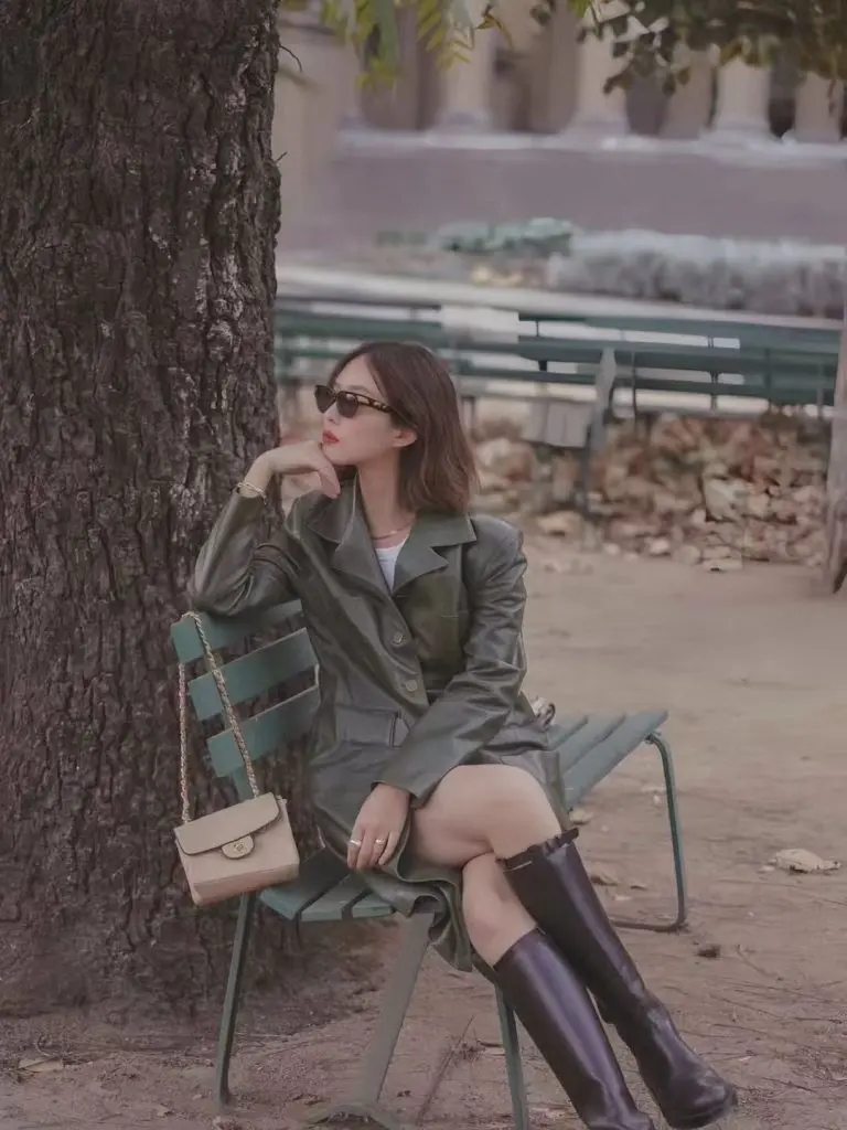 [蛋蛋肖设计师]ann骑士靴粗腿加绒大筒围马靴大码黑色皮靴直筒高筒长筒长靴靴子