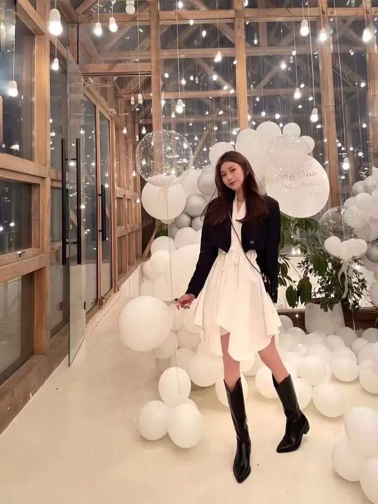 [蛋蛋肖设计师]尖头长靴粗跟秋冬高跟V口显瘦骑士靴长筒高筒瘦瘦长统靴子女