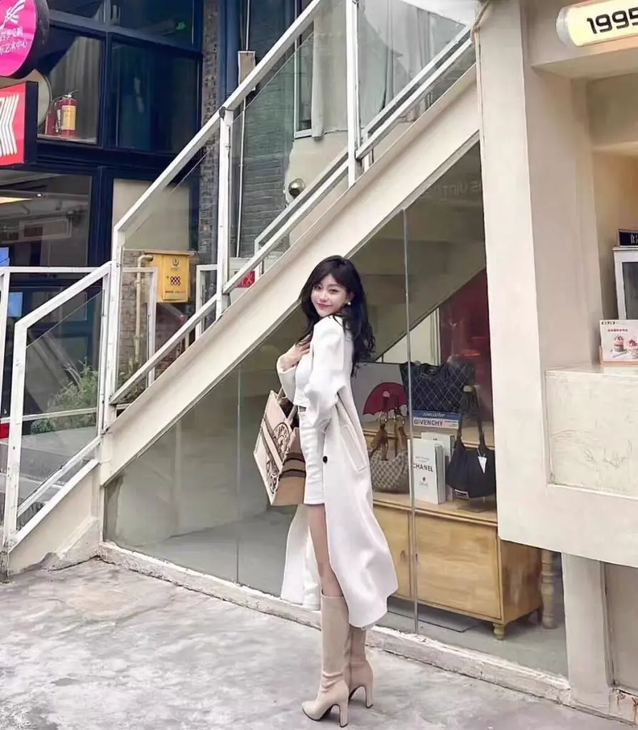 [惜茜姐时尚女鞋]高跟长靴女秋冬绒面弹力瘦瘦靴尖头粗跟长筒袜靴不过膝高筒靴