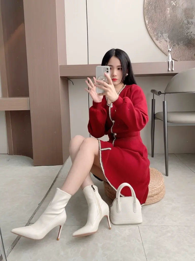 [Lynnfool/足琳斯]欧美秋冬季白色高跟短靴女细跟侧拉链弹力靴显瘦尖头女靴