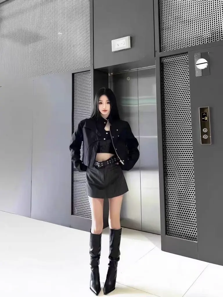 [安琪时尚女鞋]又飒又性感~尖头褶皱堆堆靴女辣妹高筒细跟不过膝长靴高跟长筒靴