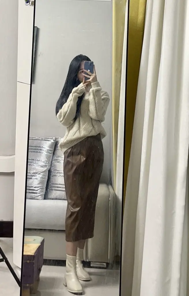 [fourty & ones]美拉德风 白色法式小短靴秋冬女瘦瘦靴粗跟方头高跟鞋