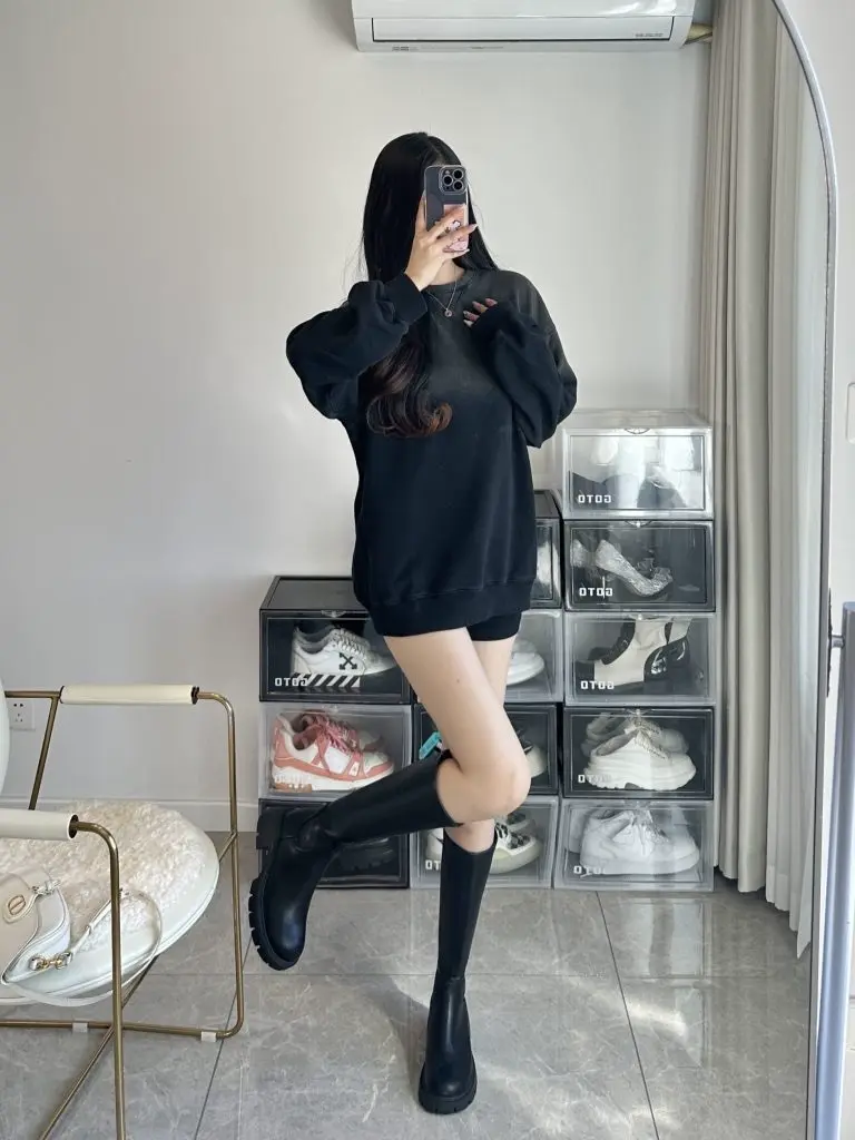 [鸢鸢定制女鞋]真皮小个子高筒靴女秋冬厚底粗跟骑士靴增高不过膝长靴