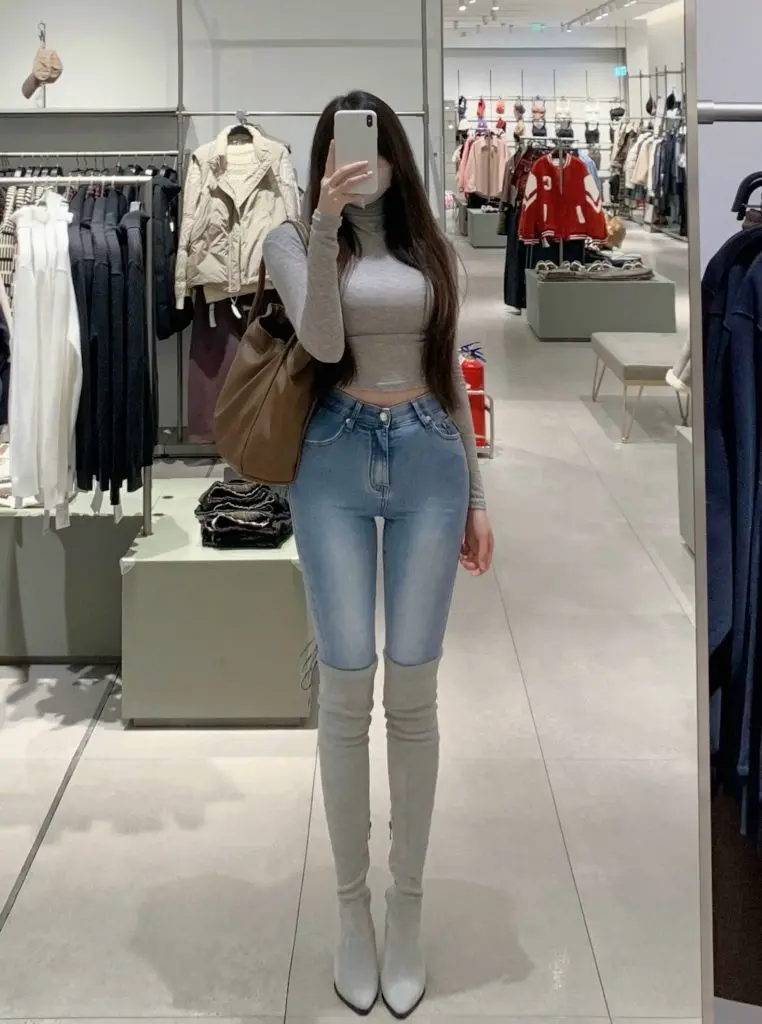 [nikbea/尼可贝安]靴子女秋季高筒靴高跟冬季尖头过膝长靴弹力靴长筒靴显瘦