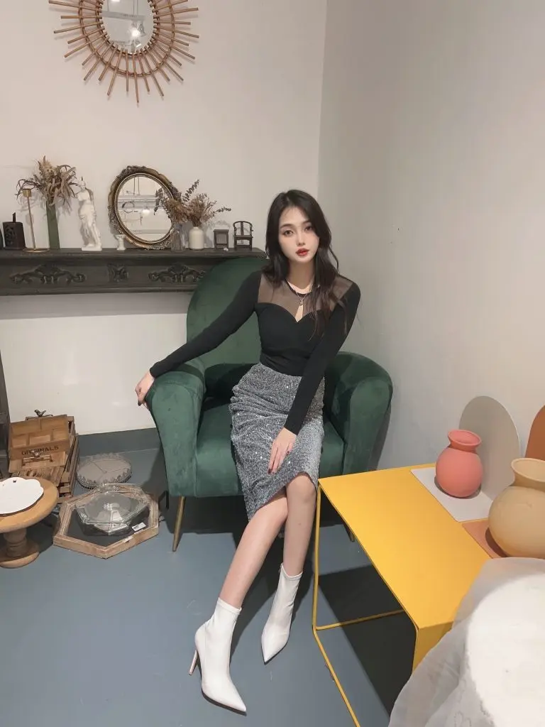 [Lynnfool/足琳斯]冬季拼接高跟短靴女细跟白色侧拉链弹力靴显瘦尖头女靴