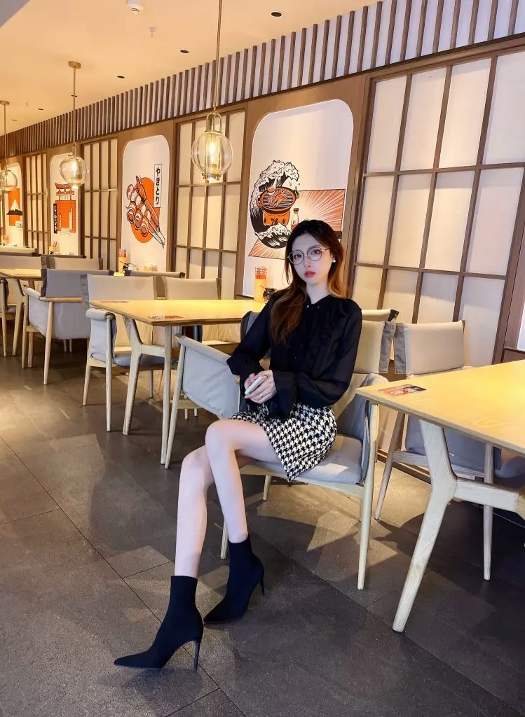 [王子定制女鞋]瘦腿袜靴女秋冬季细跟高跟鞋尖头弹力袜子靴瘦瘦短靴子