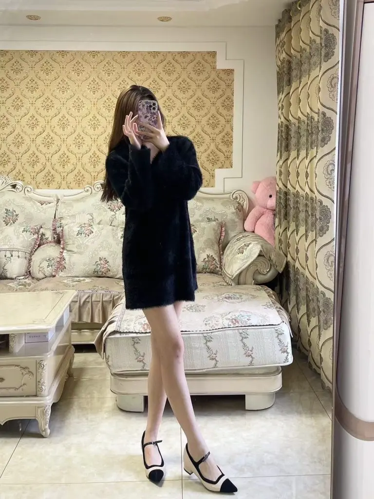 [Fiycarly]早春小香风尖头单鞋女粗跟百搭浅口低跟3cm气质一字带玛丽珍