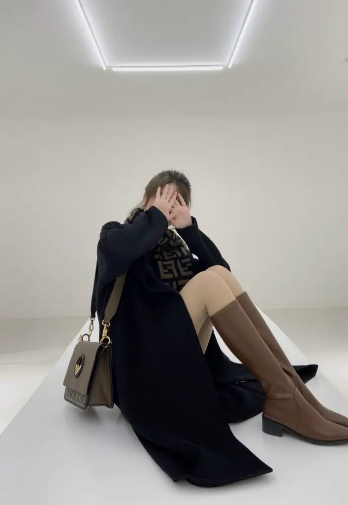 [传祺女鞋]高筒骑士靴方头粗跟不过膝瘦瘦靴真皮长筒靴增高