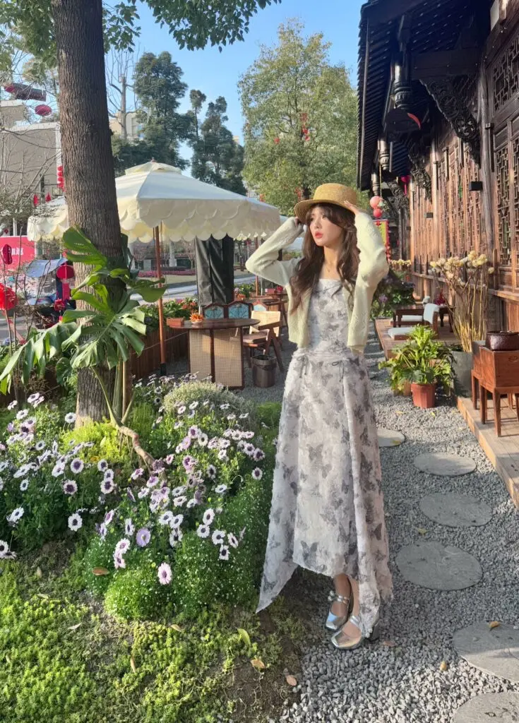 [COTRE]重工！蝴蝶叠影 缟羽蝶灰 印花不规则裙摆吊带连衣裙