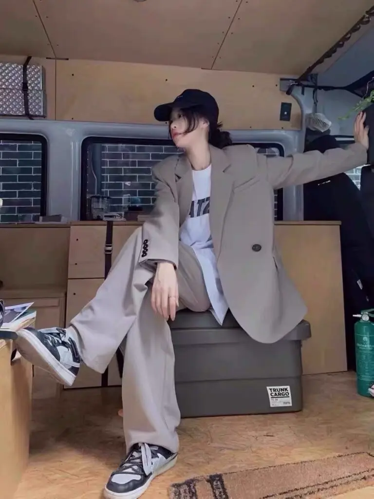 [SO STUDIO]灰色西装套装女高级感春秋韩系小个子休闲西服外套两件套