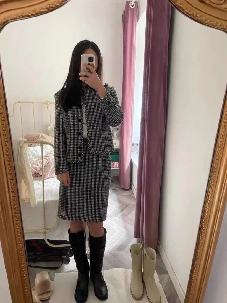 [studioluo西柚妈]香港长筒骑士靴女春秋真皮软底小金币粗跟厚底中高筒长靴