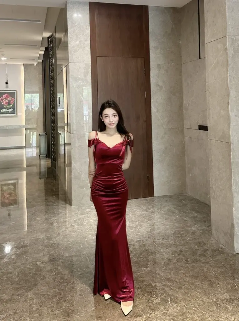 [鑫语]晚礼服女红色性感高级感宴会轻奢气质流苏旗袍敬酒服主持人鱼尾裙