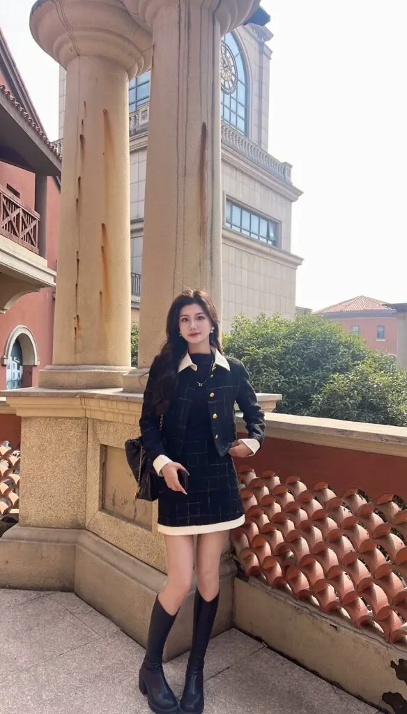 [美洋MEIYANG]奥黛丽小香套装 色织格子花呢|假两件半身裙