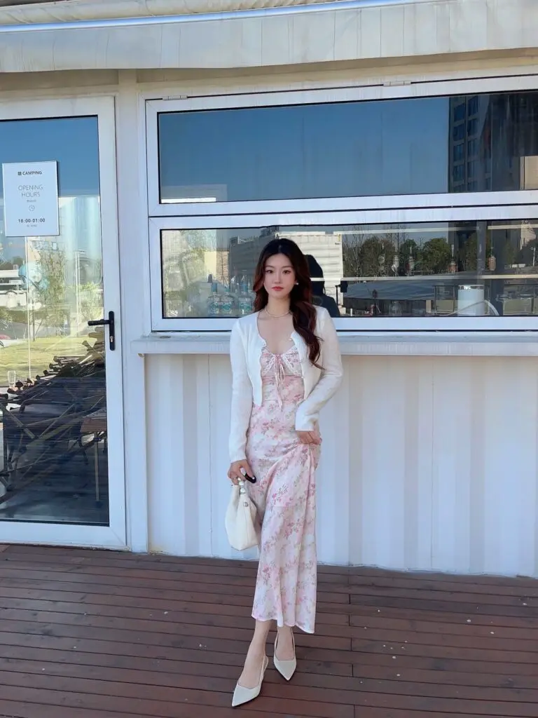 [烟雾公子]气质连衣裙女夏季法式温柔收腰碎花粉色吊带裙