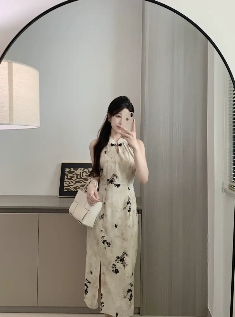 [花栗鼠小姐]长亭暮 国风立领挂脖连衣裙流苏开衫优雅长裙两件套