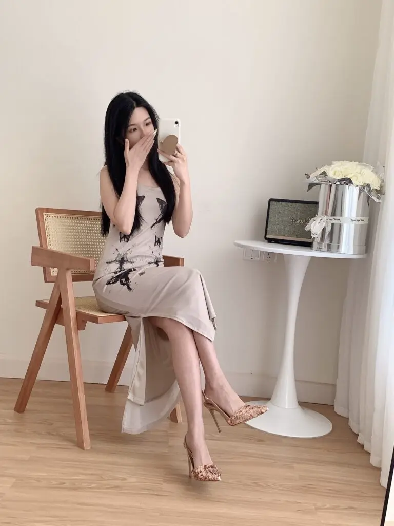 HMZ慧美姿 香槟色亮片BLINGBLING包头后空凉鞋女款尖头细跟高跟鞋夏