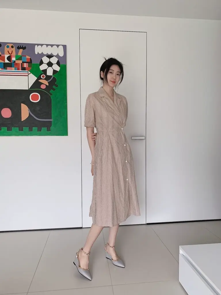 Wellshine 坡跟凉鞋女夏季灰色女鞋包头小香风坡跟鞋高跟鞋尖头单鞋