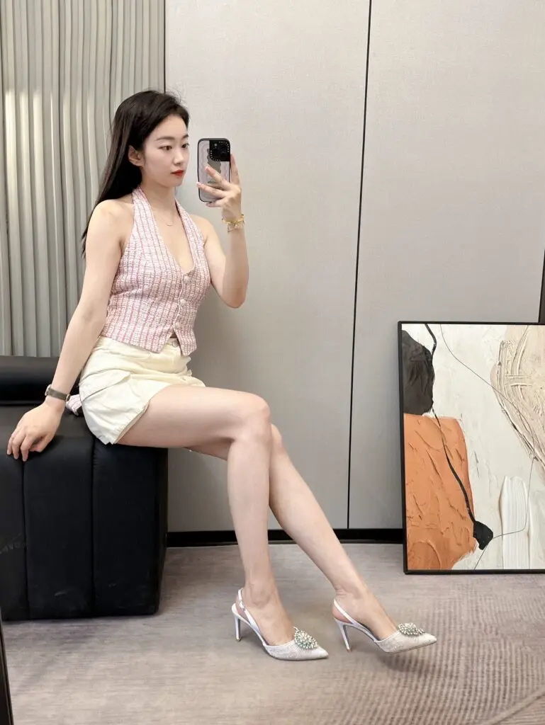 她思百莉 水晶包头凉鞋夜店水钻一字带尖头高跟鞋性感单鞋白色婚鞋