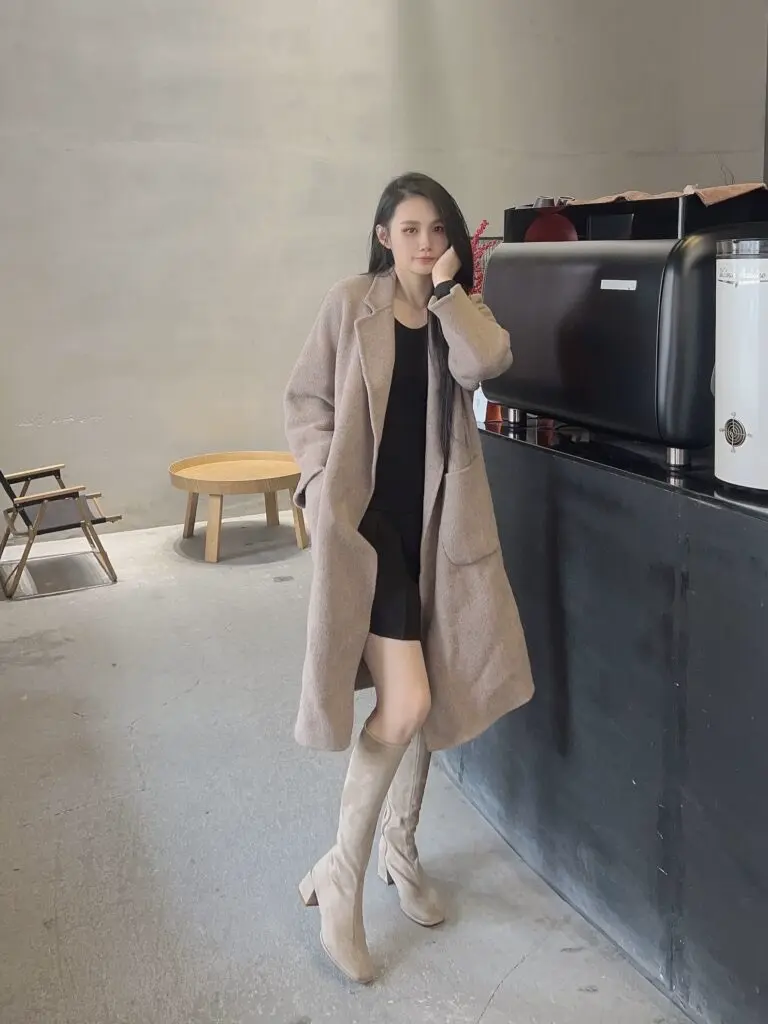 千百度高跟弹力靴袜靴百搭秋冬瘦瘦靴长靴粗跟高筒靴增高女鞋