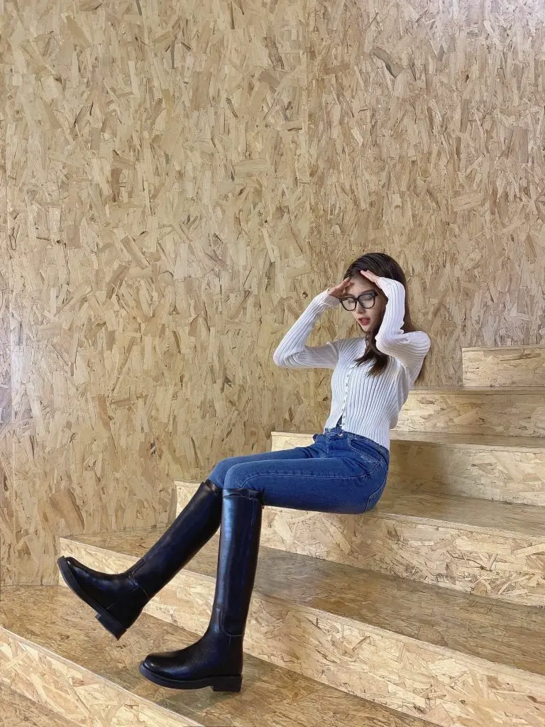 牛皮版~真皮厚底长靴胖mm粗腿长筒靴女英伦风骑士靴高筒靴子女冬