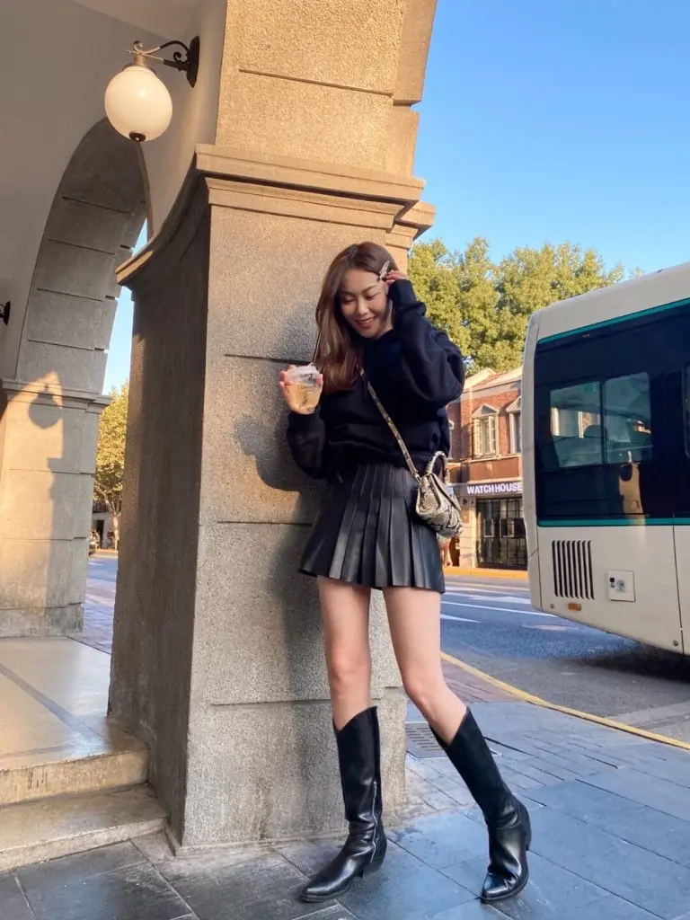 ins 强推自留！显腿长！韩国尖头中跟高筒靴真皮西部牛仔靴骑士靴