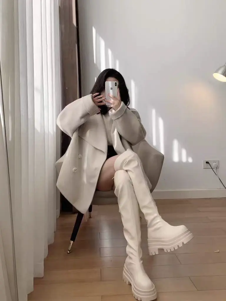 时尚过膝弹力靴女小个子显瘦长筒骑士靴粗跟高筒长靴