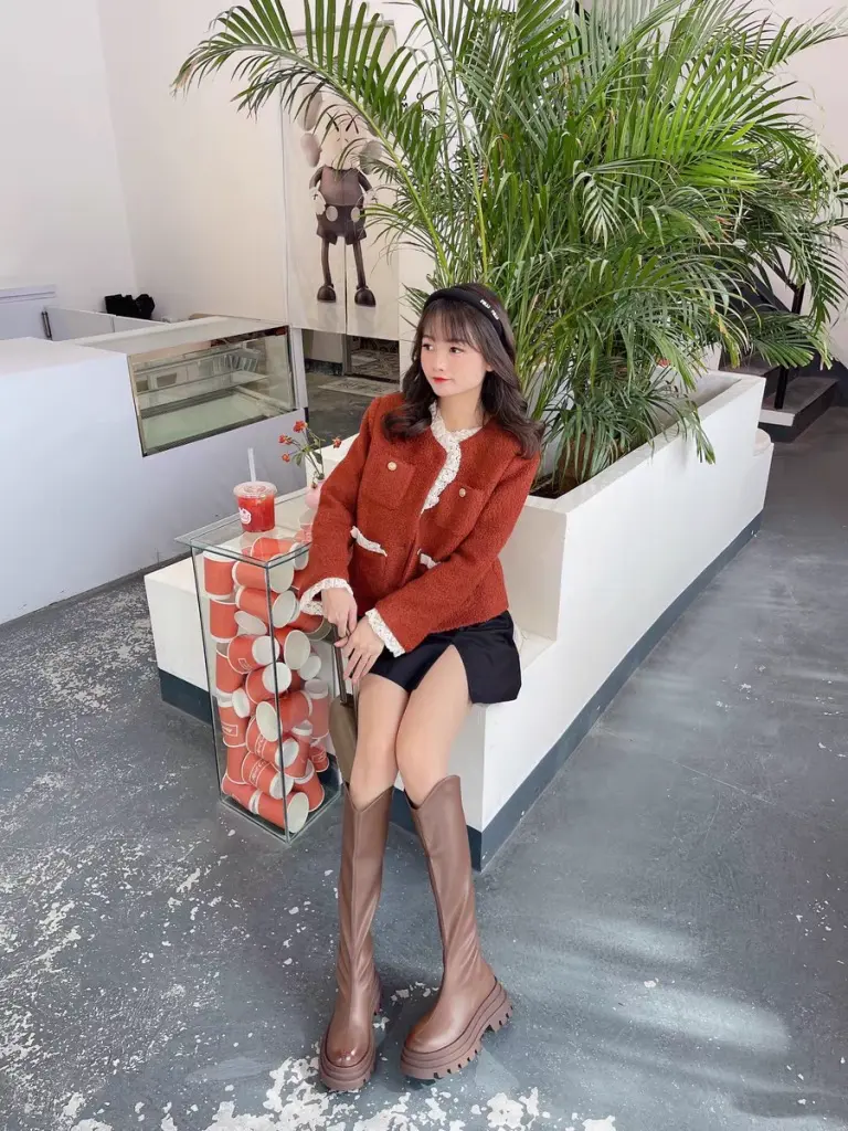 靴子女长筒靴秋冬V口高跟厚底显瘦不过膝骑士瘦瘦靴潮