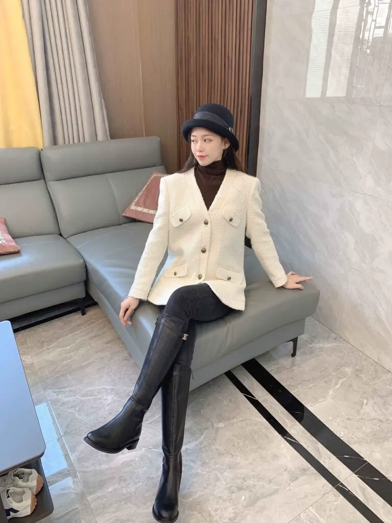 康莉真皮骑士靴女冬季圆头粗跟头层牛皮不过膝加绒长筒靴子