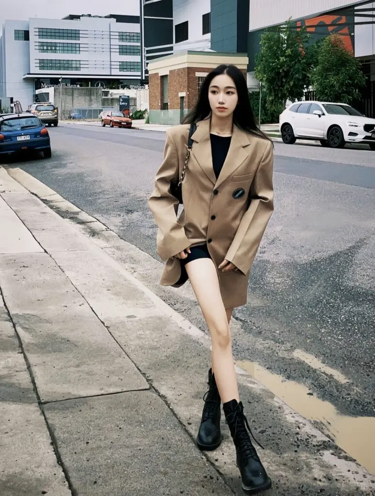 ann复古暗黑风8厘米高跟真皮短靴网红圆头粗跟马丁靴女