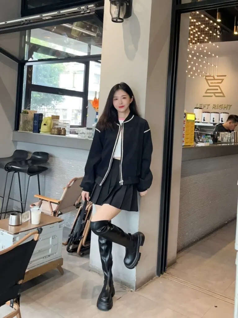 达芙妮厚底过膝靴女长筒靴黑色弹力高筒靴小个子加绒长靴