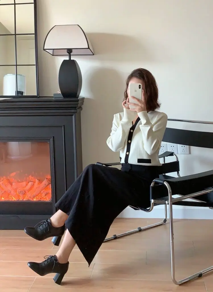 千百度羊皮小踝靴秋季时装法式单鞋女短靴通勤真皮高跟鞋粗跟