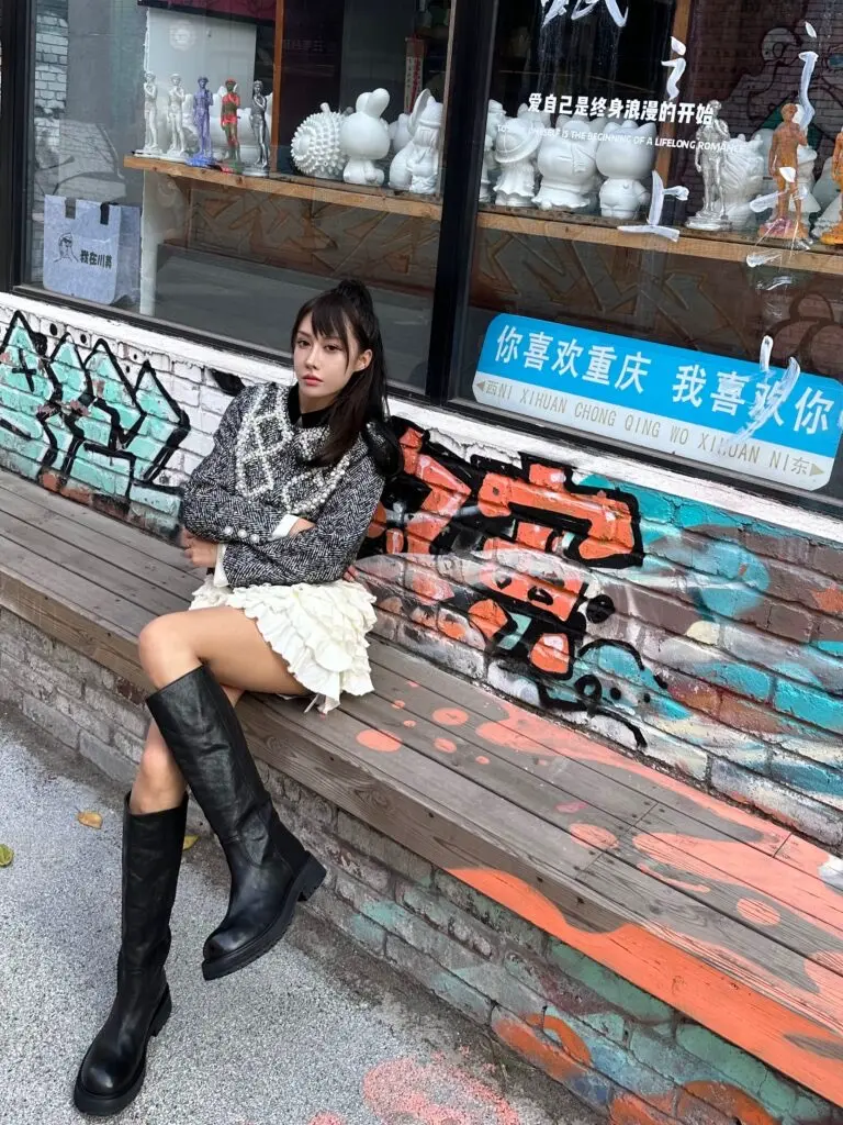 孟子义同款73hours女鞋胶片美拉德水洗皮长筒骑士靴